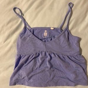 A cropped light blue tank top
